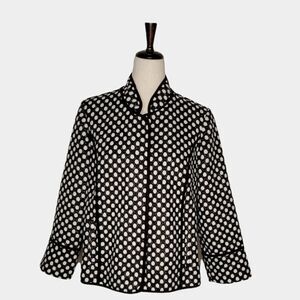 Chico's Black & White Dot Fleece Mandarin Collar Jacket Size M